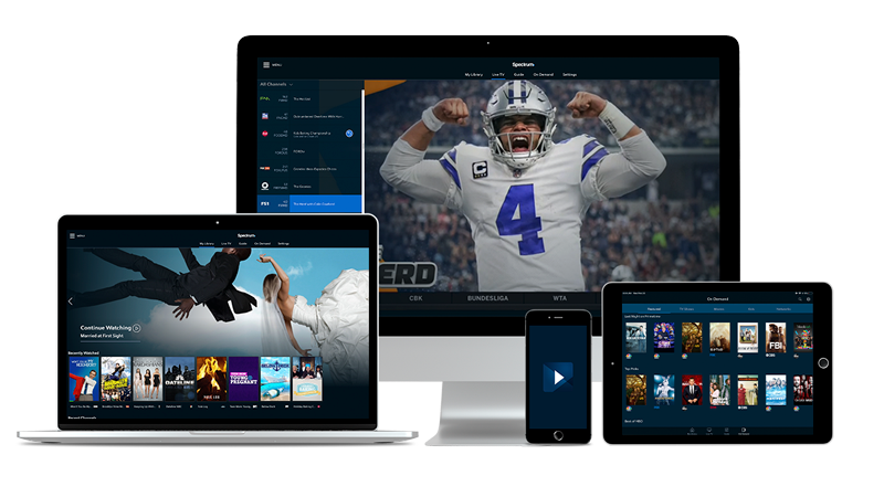 Spectrum TV on multiple devices including TV, laptop, tablet and phone